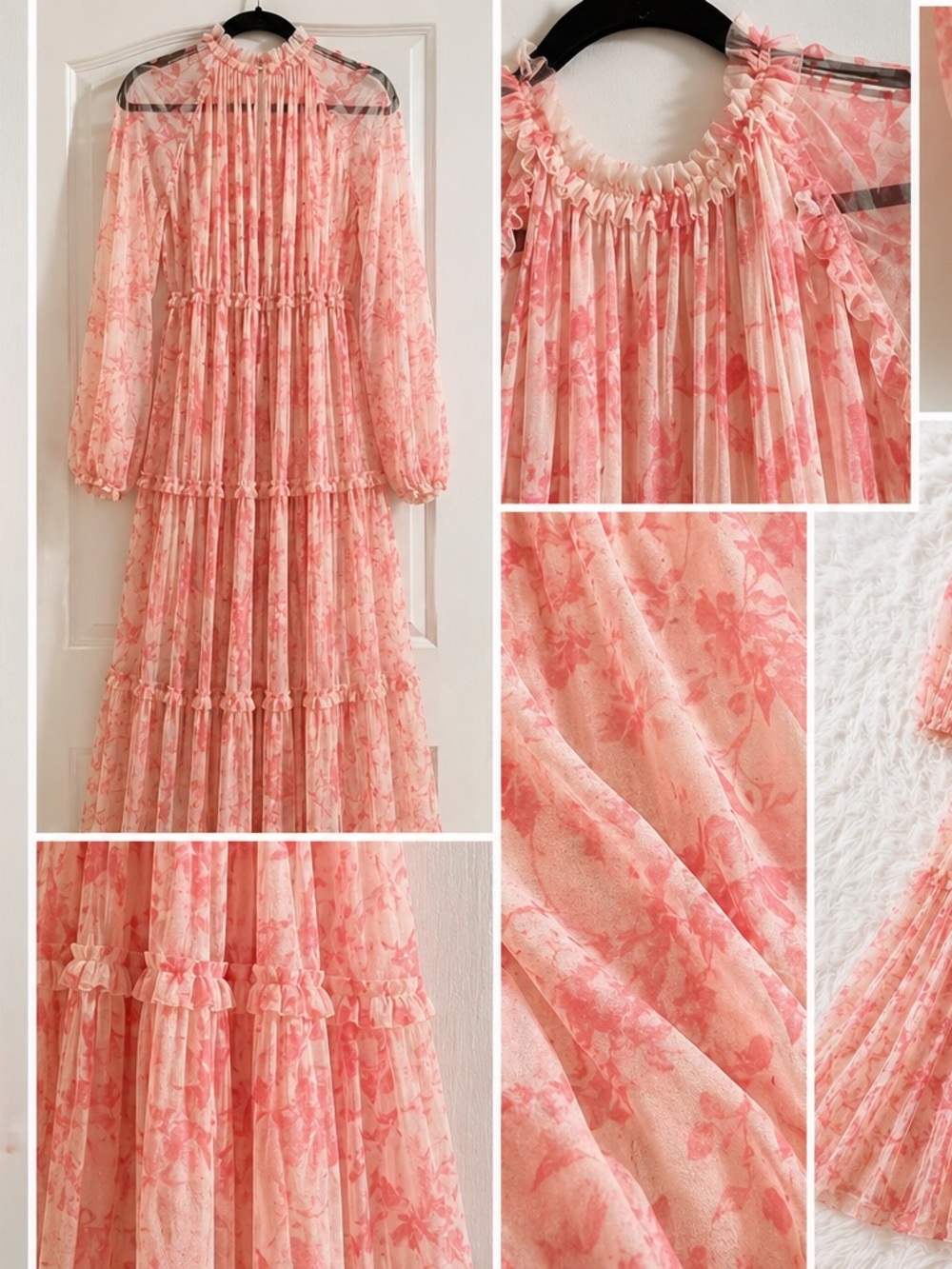 Needle & Thread Pink Floral Tiered Midi Dress